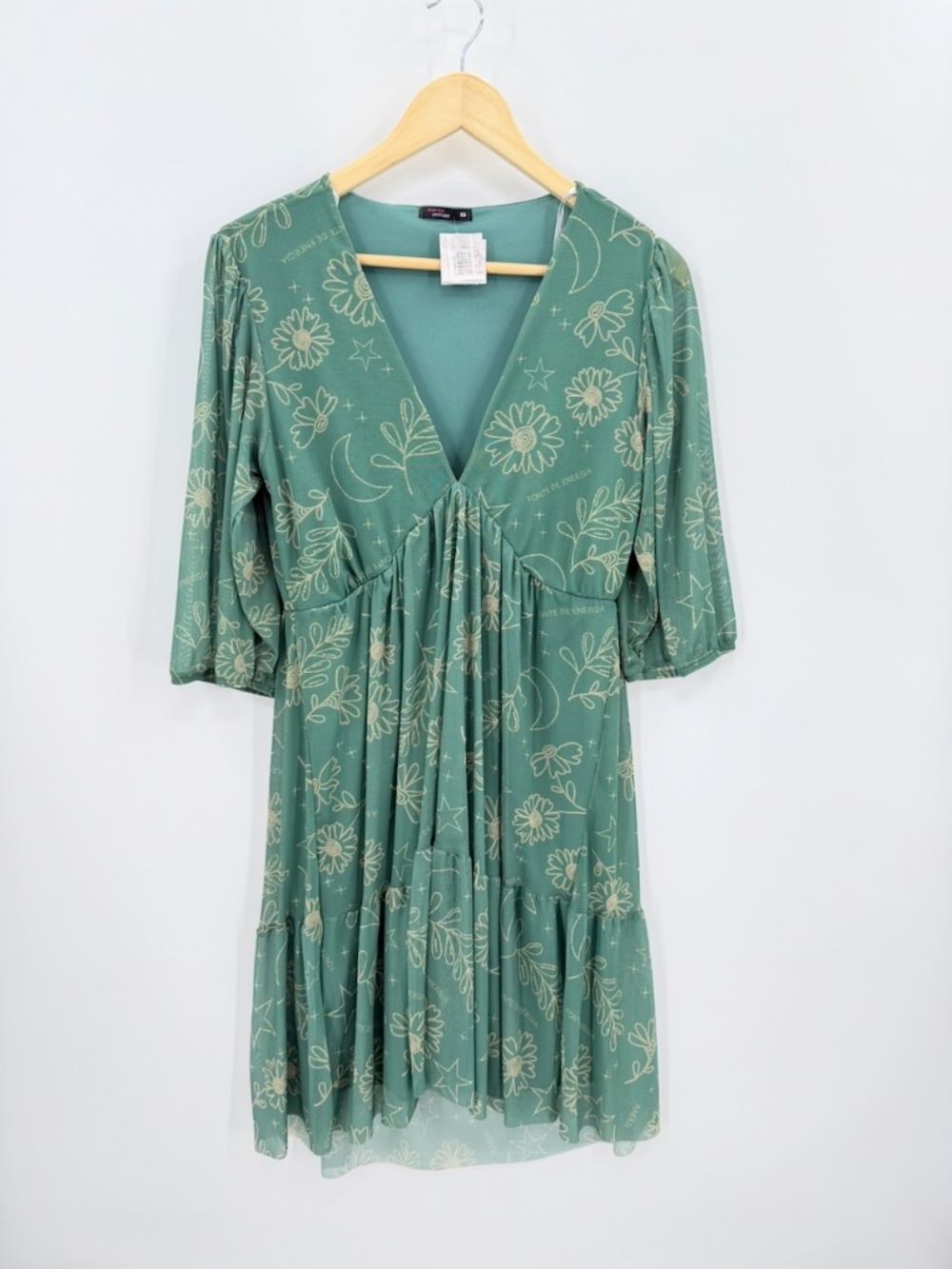 Marisa Atitude Women GG Plus Celestial Sun Moon Floral Green Mesh Midi Dress NWT